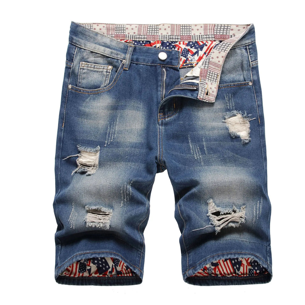 Men's Ripped Denim Shorts – Casual Knee-Length Jean Shorts