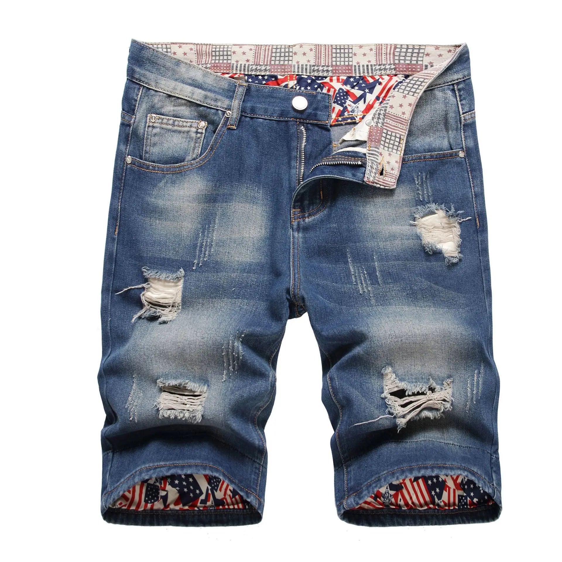 Men's Ripped Denim Shorts – Casual Knee-Length Jean Shorts