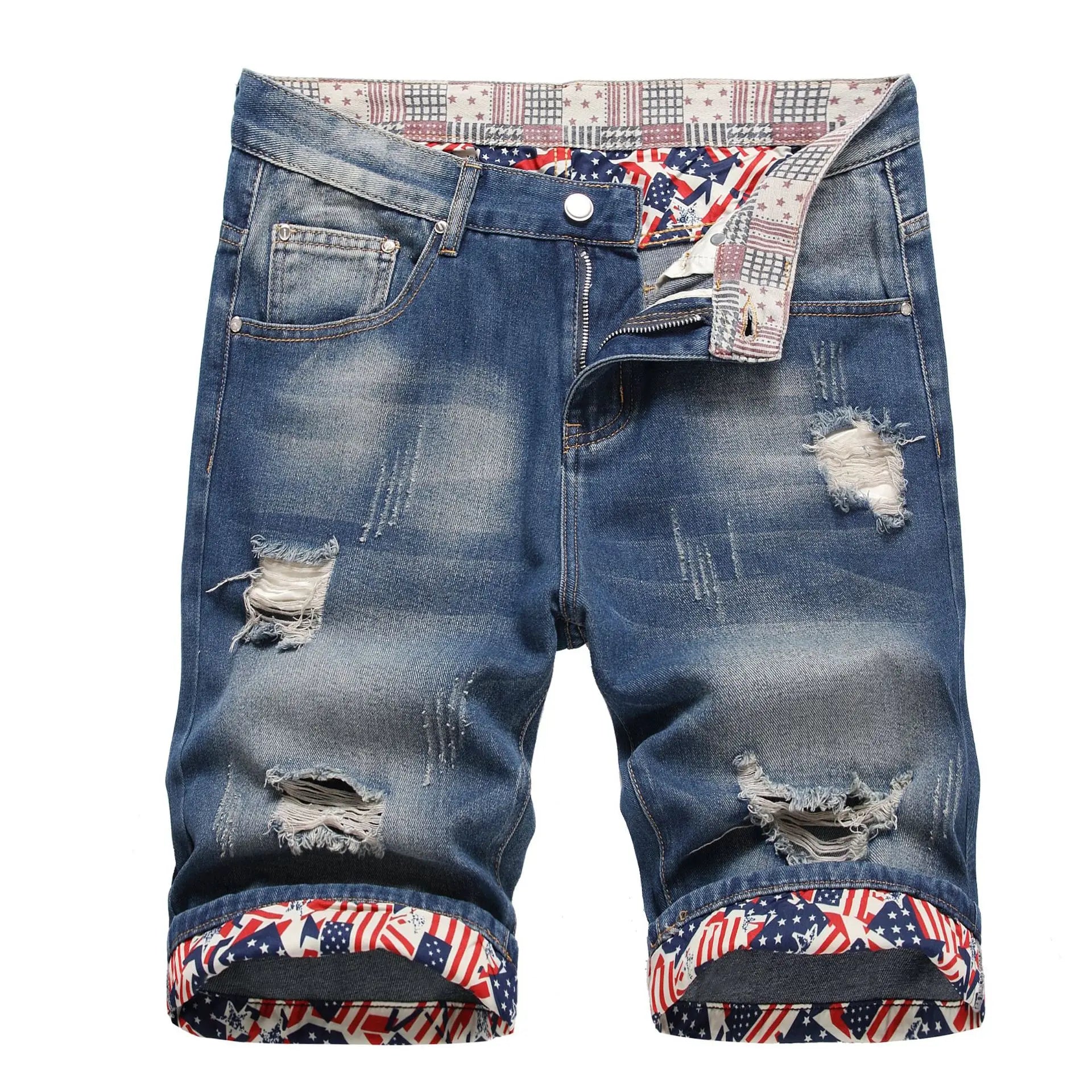 Men's Ripped Denim Shorts – Casual Knee-Length Jean Shorts