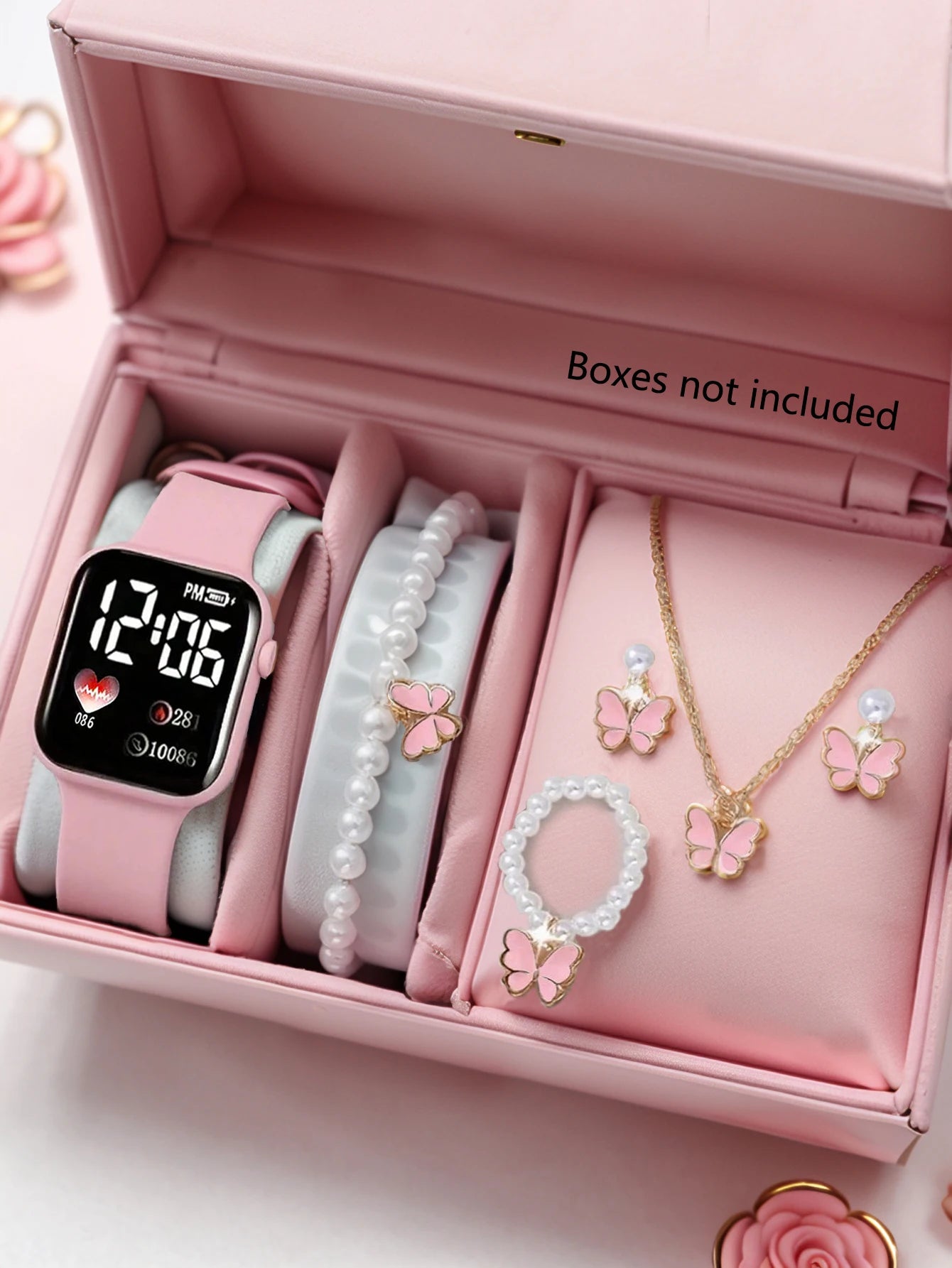 Love Pattern Digital Watch & Butterfly Accessories Set – Fashion Gift Bundle
