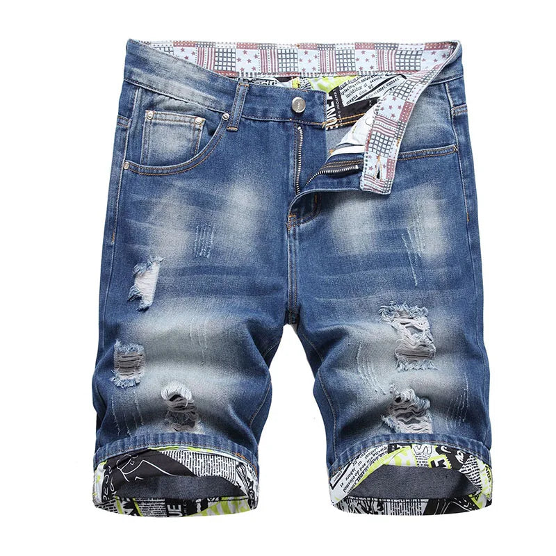 Men's Ripped Denim Shorts – Casual Knee-Length Jean Shorts