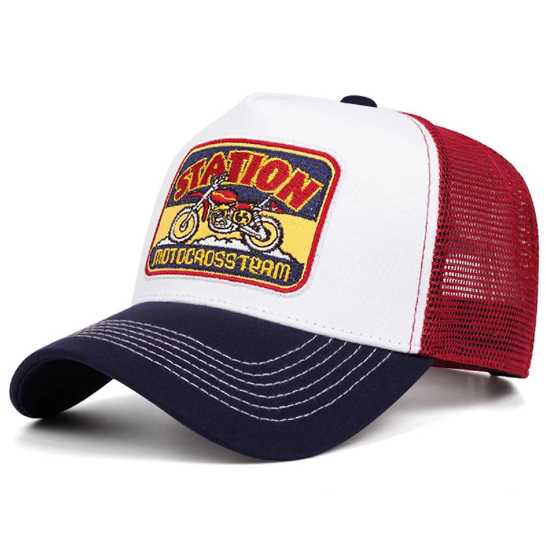 "Station" Motorcycle Mesh Trucker Hat – Unisex Hip Hop Snapback