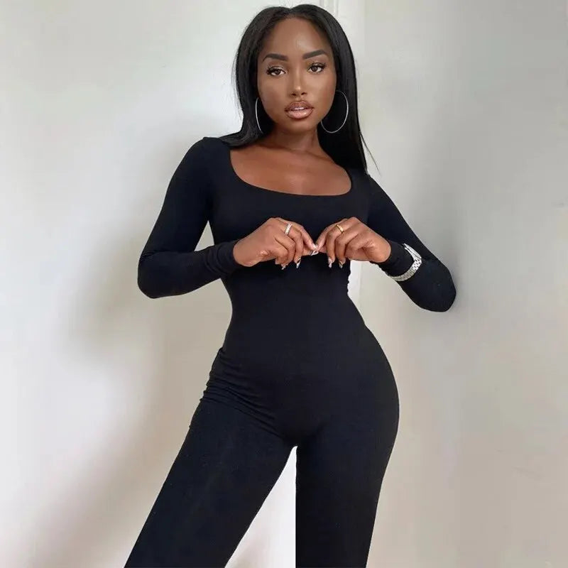 Women's Bodycon Long Sleeve Jumpsuit – High Street Slim Fit One-Piece Outfit
