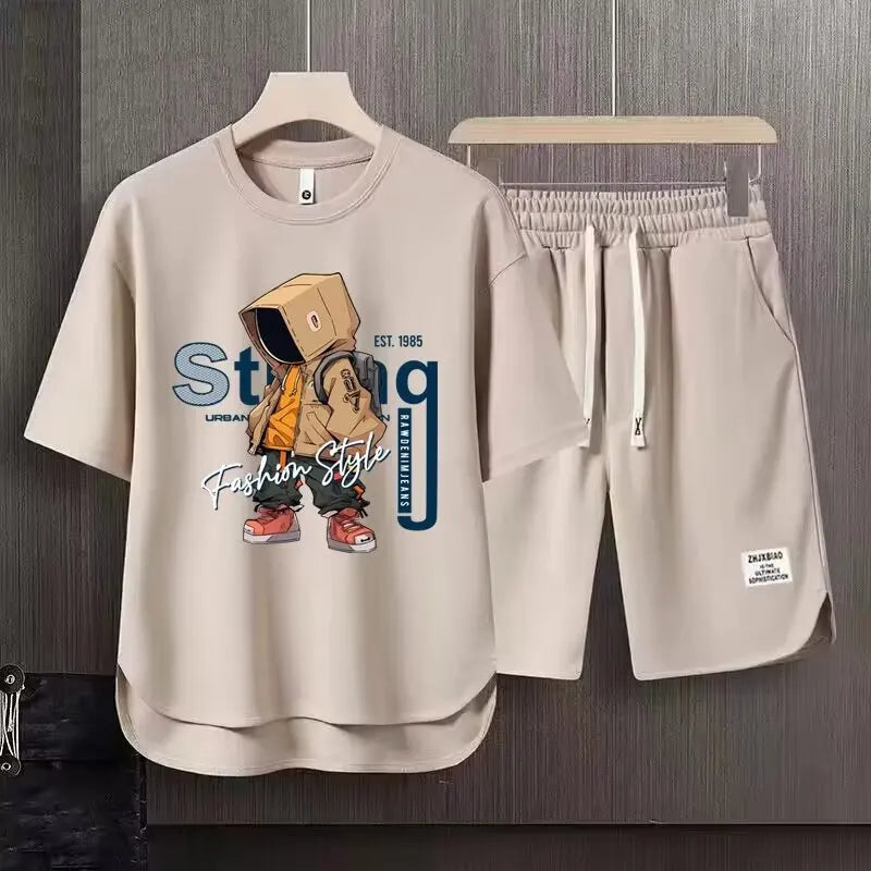 Summer Men's Khaki 2 Piece Set Breathable