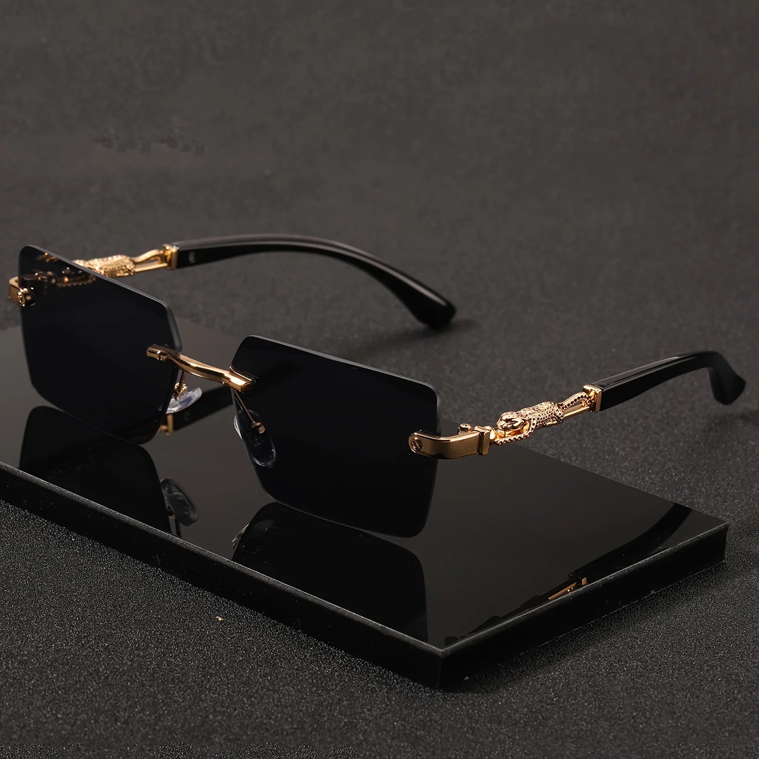 Rimless Rectangle Sunglasses – Unisex Small Square Shades for Beach & Travel