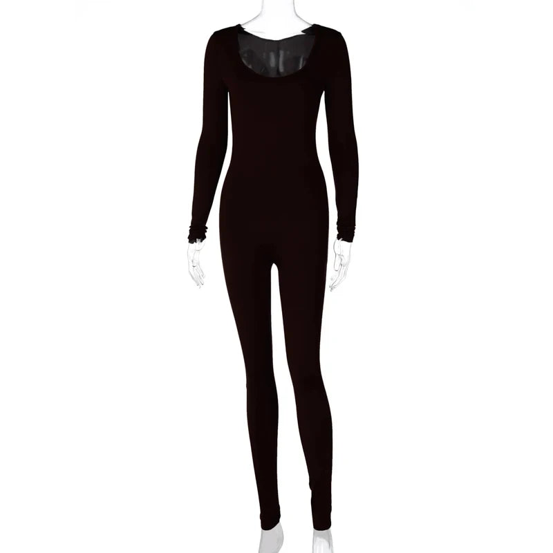 Women's Bodycon Long Sleeve Jumpsuit – High Street Slim Fit One-Piece Outfit