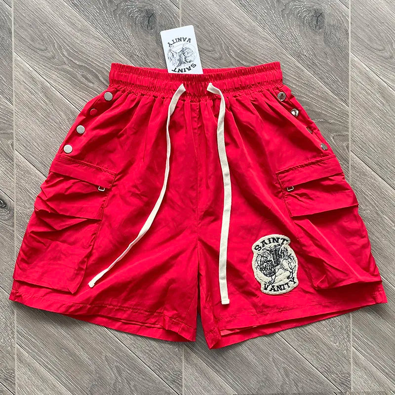 Men's Cargo Shorts – Embroidered Elastic Waist Streetwear Shorts