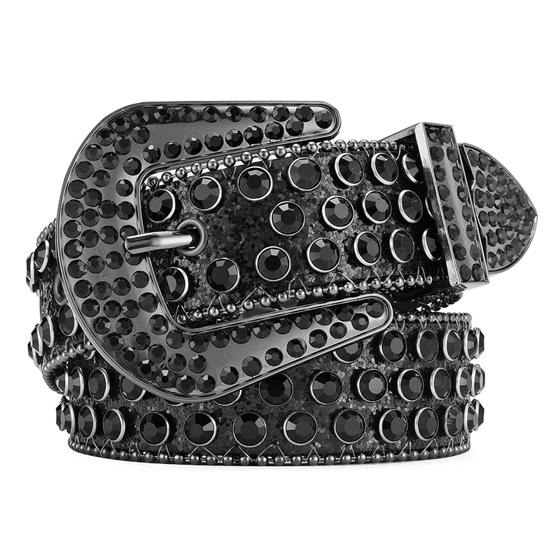 Unisex Y2K Rhinestone Rivet Belt – HipHop Punk Rock Denim Belt