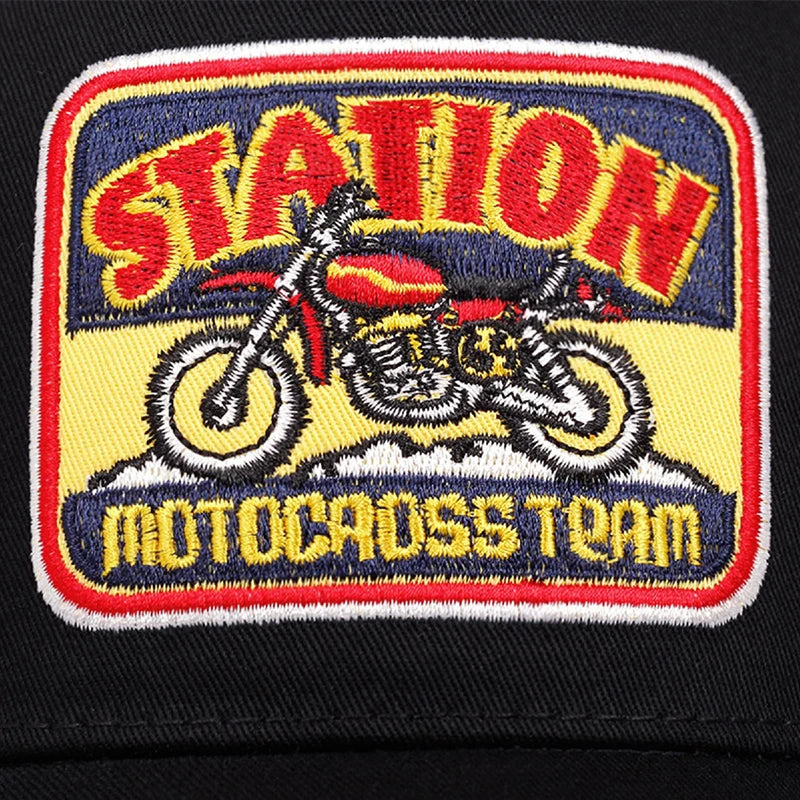"Station" Motorcycle Mesh Trucker Hat – Unisex Hip Hop Snapback