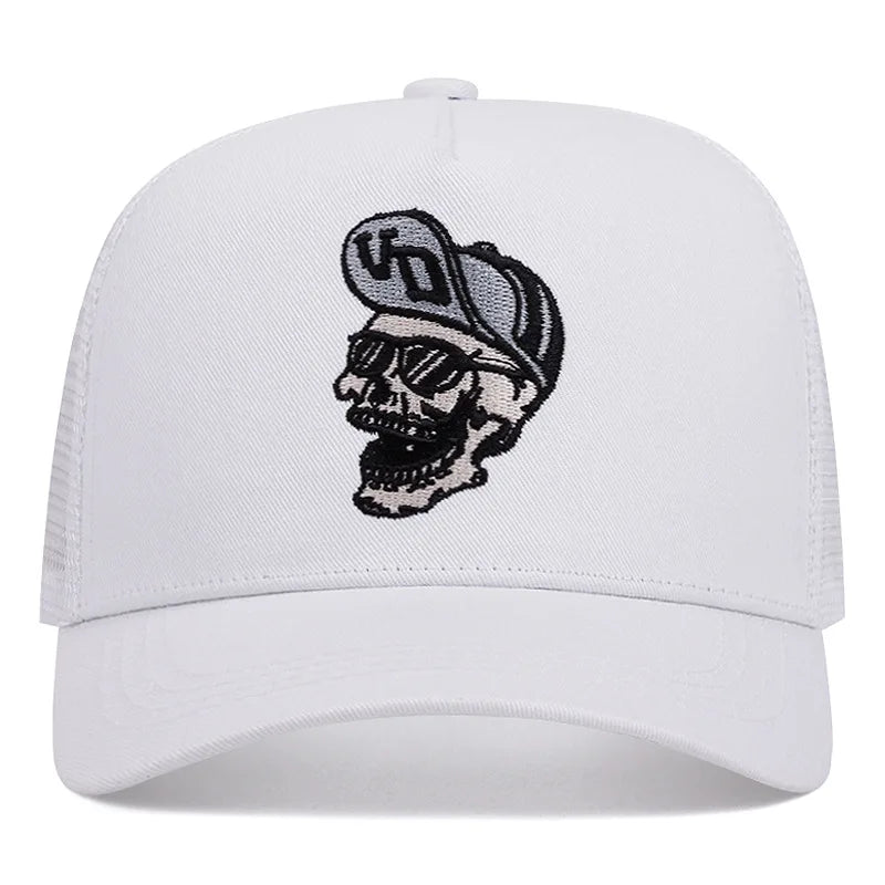 "Von" Mesh Embroidery Trucker Cap – Unisex Cotton Snapback Hat
