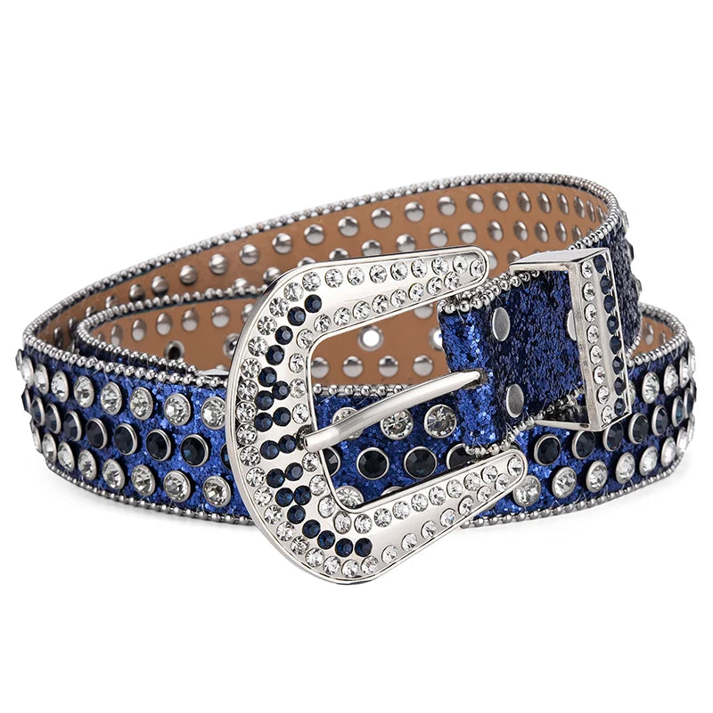 Unisex Y2K Rhinestone Rivet Belt – HipHop Punk Rock Denim Belt