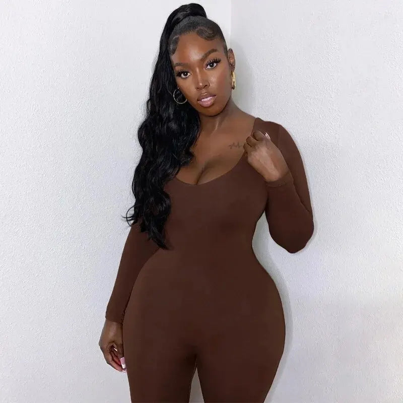 Women's Bodycon Long Sleeve Jumpsuit – High Street Slim Fit One-Piece Outfit