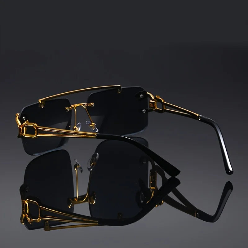 Vintage Frameless Tiger Sunglasses – Polarized Anti-Glare Shades for Men & Women