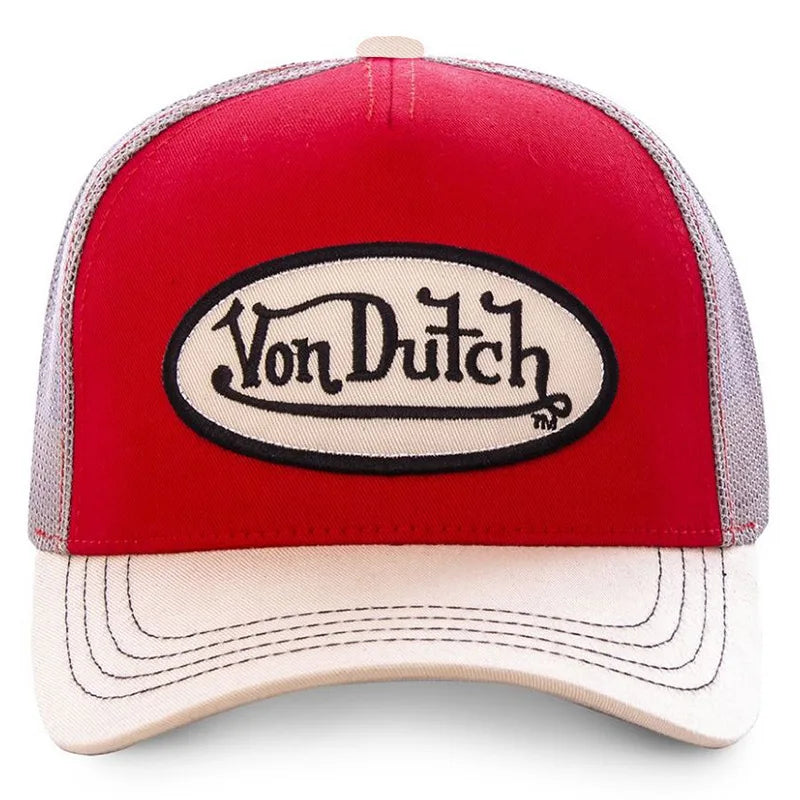 "Von" Mesh Embroidery Trucker Cap – Unisex Cotton Snapback Hat