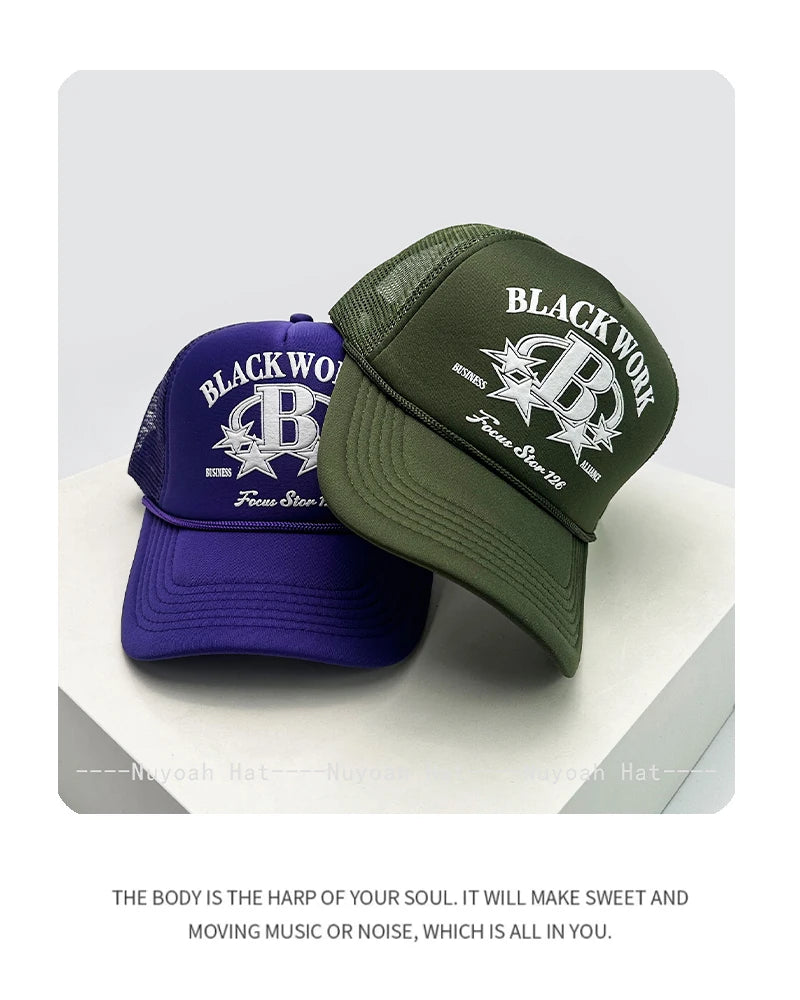 Unisex Letter Print Mesh Trucker Cap – Adjustable Snapback