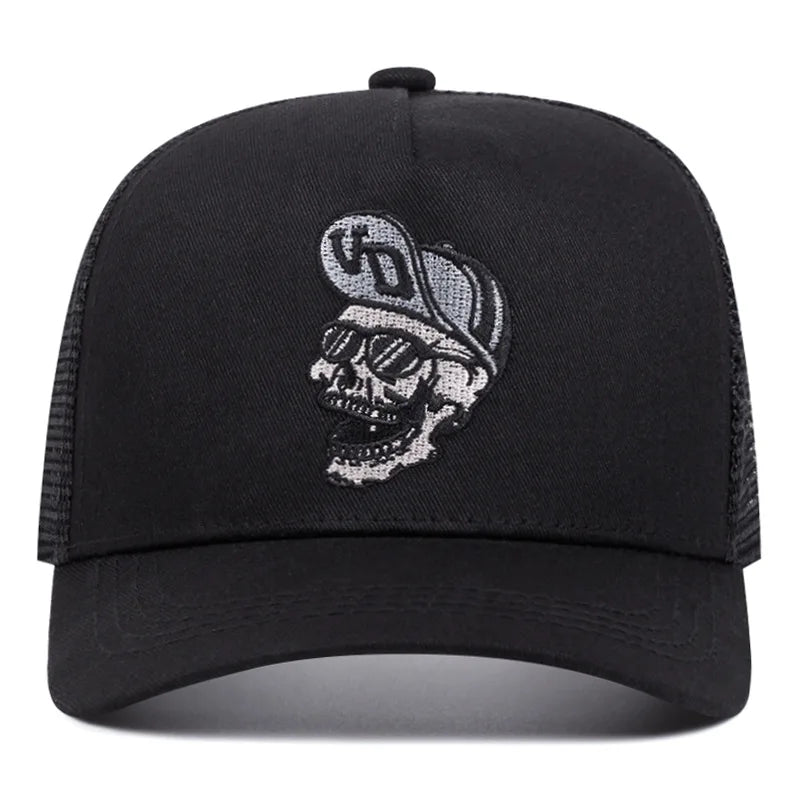 "Von" Mesh Embroidery Trucker Cap – Unisex Cotton Snapback Hat