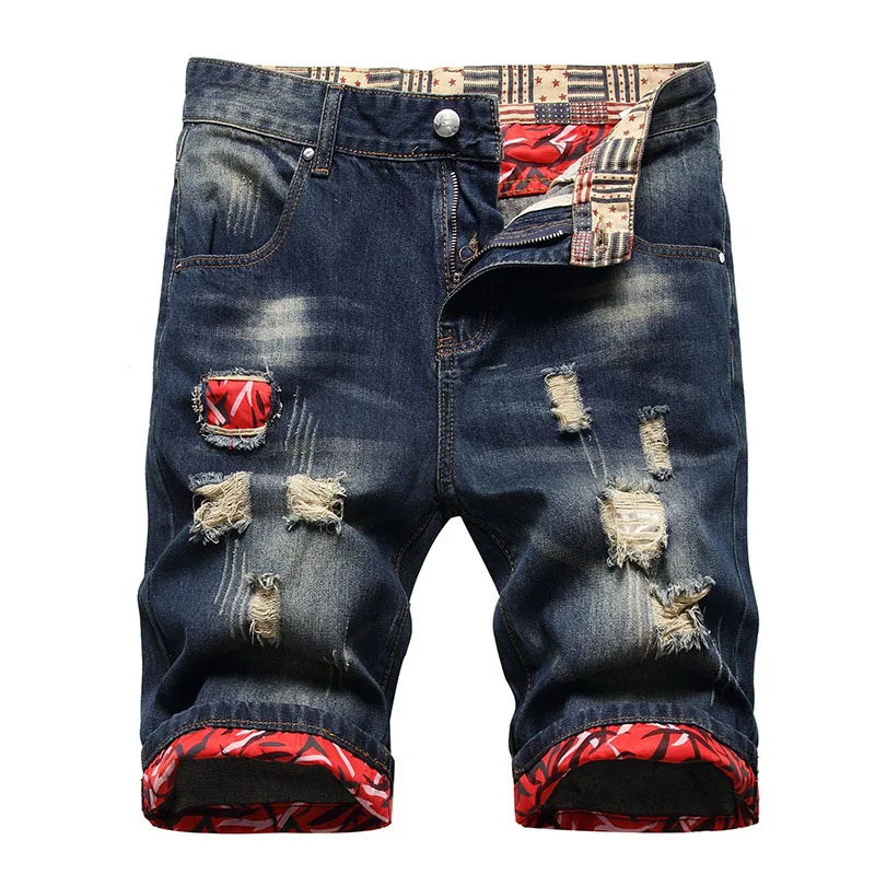 Men's Ripped Denim Shorts – Casual Knee-Length Jean Shorts