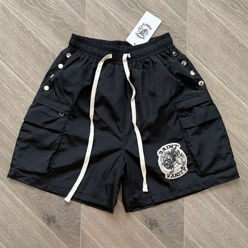 Men's Cargo Shorts – Embroidered Elastic Waist Streetwear Shorts