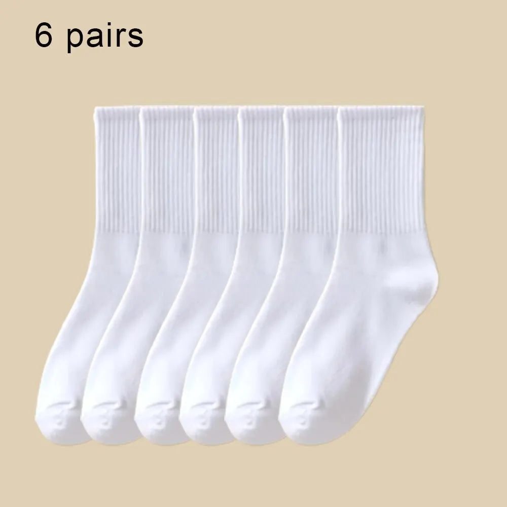 6 Pairs Women's Mid Socks Solid Color