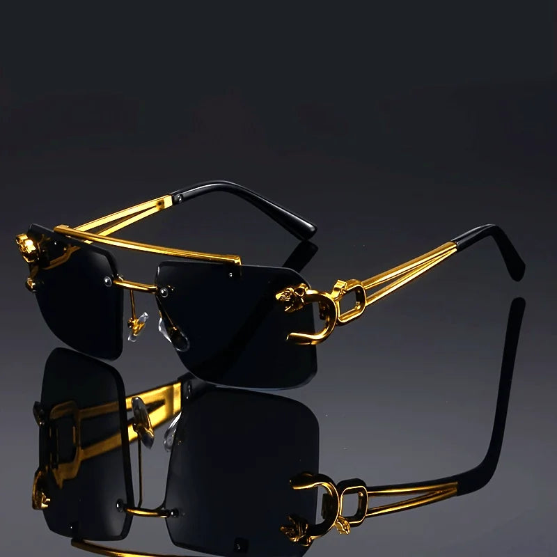 Vintage Frameless Tiger Sunglasses – Polarized Anti-Glare Shades for Men & Women