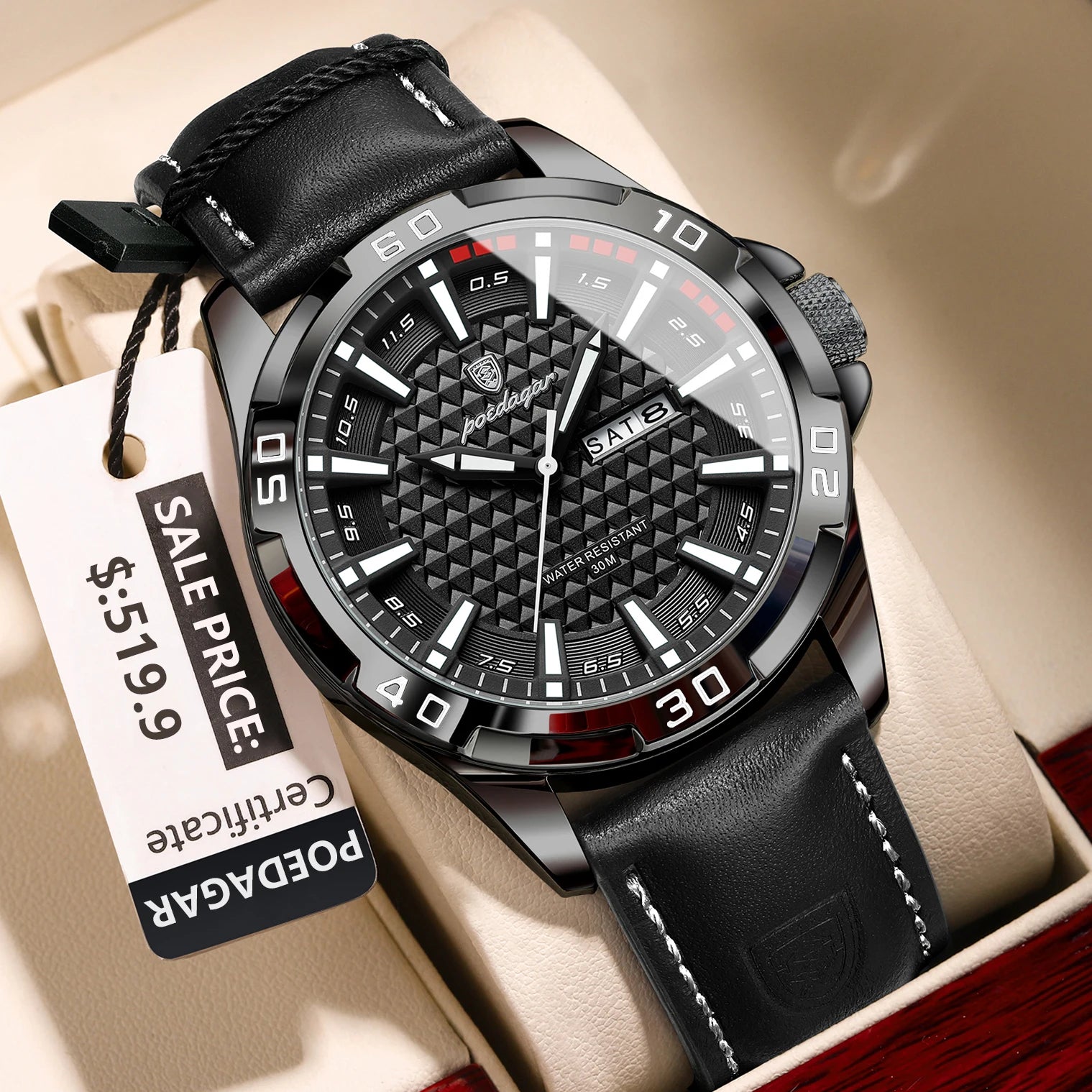 POEDAGAR Original Man Wristwatch Luxury Waterproof