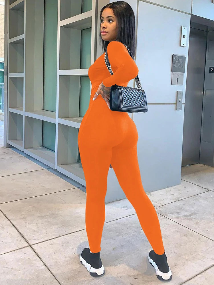 Women's Bodycon Long Sleeve Jumpsuit – High Street Slim Fit One-Piece Outfit