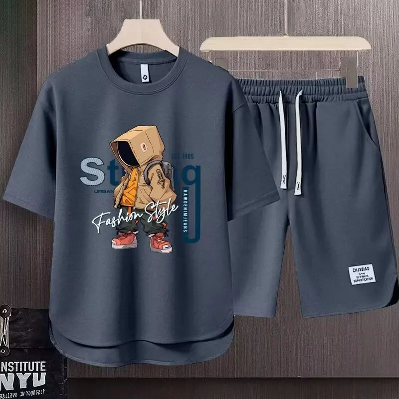Summer Men's Khaki 2 Piece Set Breathable