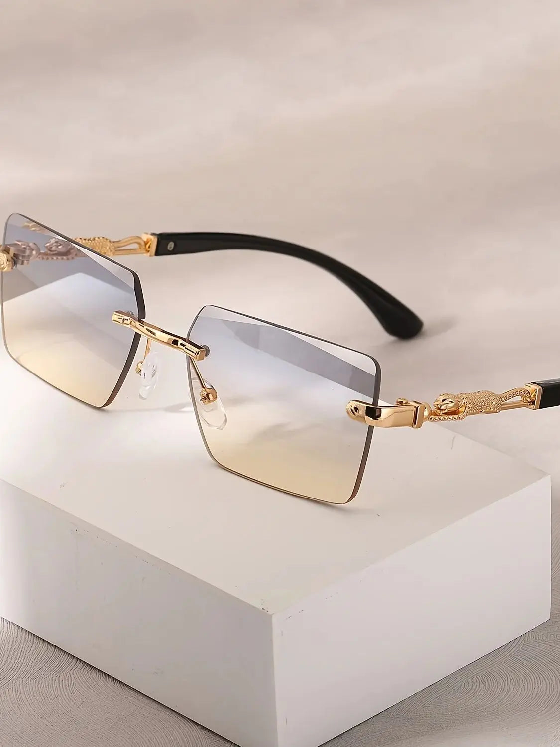 Rimless Rectangle Sunglasses – Unisex Small Square Shades for Beach & Travel