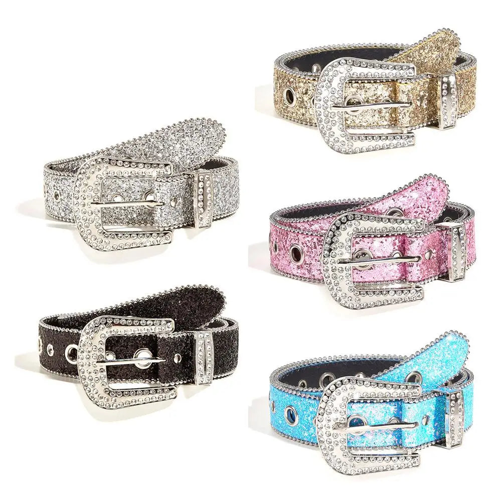 Women's Skull Rhinestone Belt – Sparkling PU Leather Cowgirl Belt