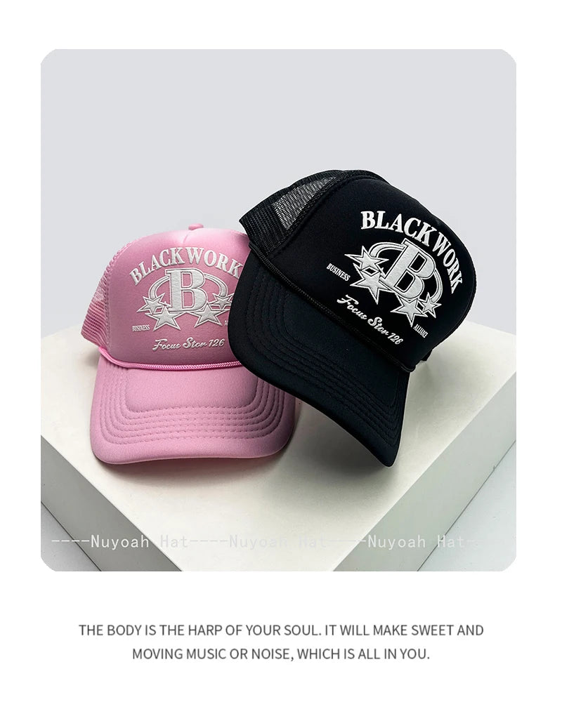 Unisex Letter Print Mesh Trucker Cap – Adjustable Snapback