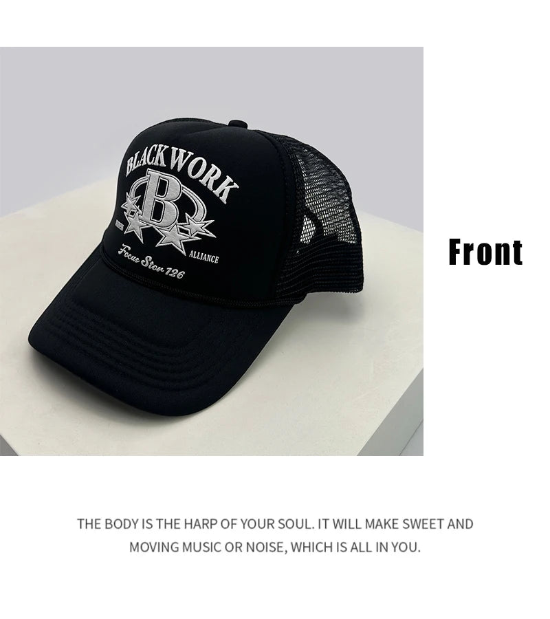Unisex Letter Print Mesh Trucker Cap – Adjustable Snapback