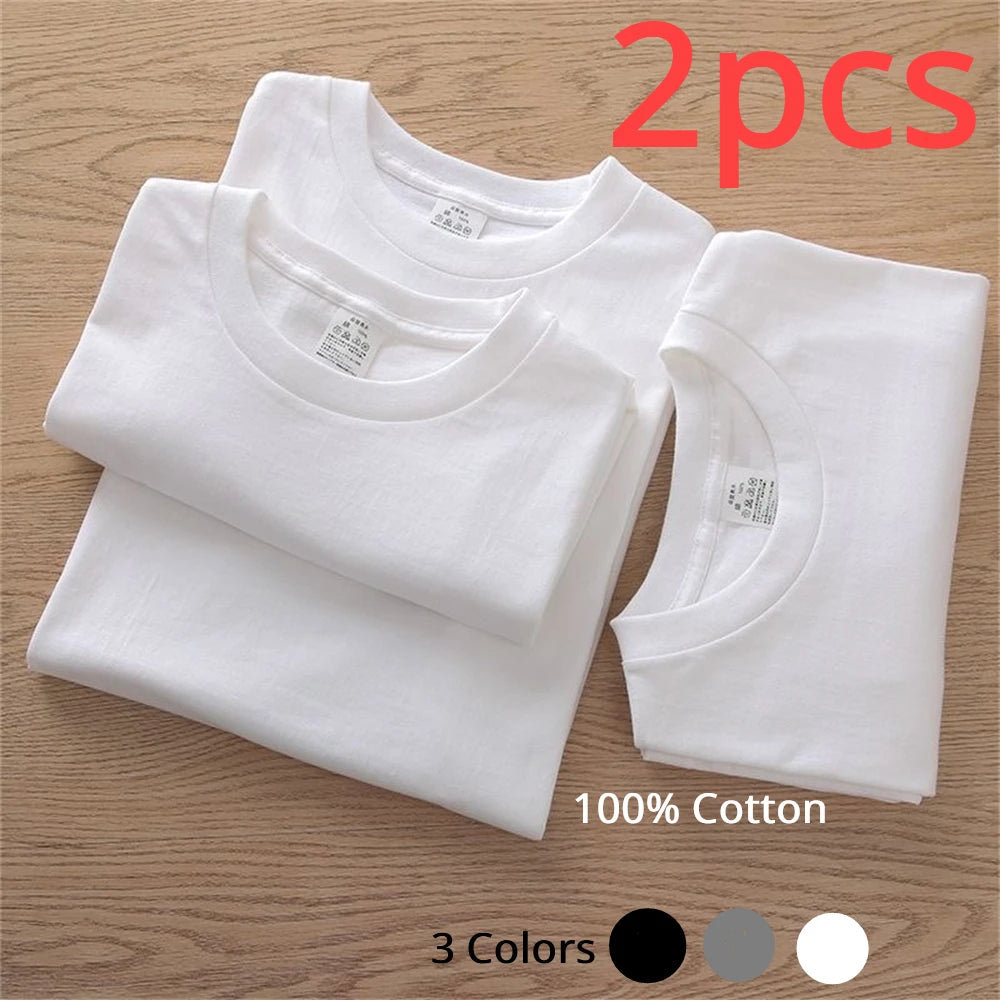 2PCS 100% Cotton Solid T Shirts Men's and Women's