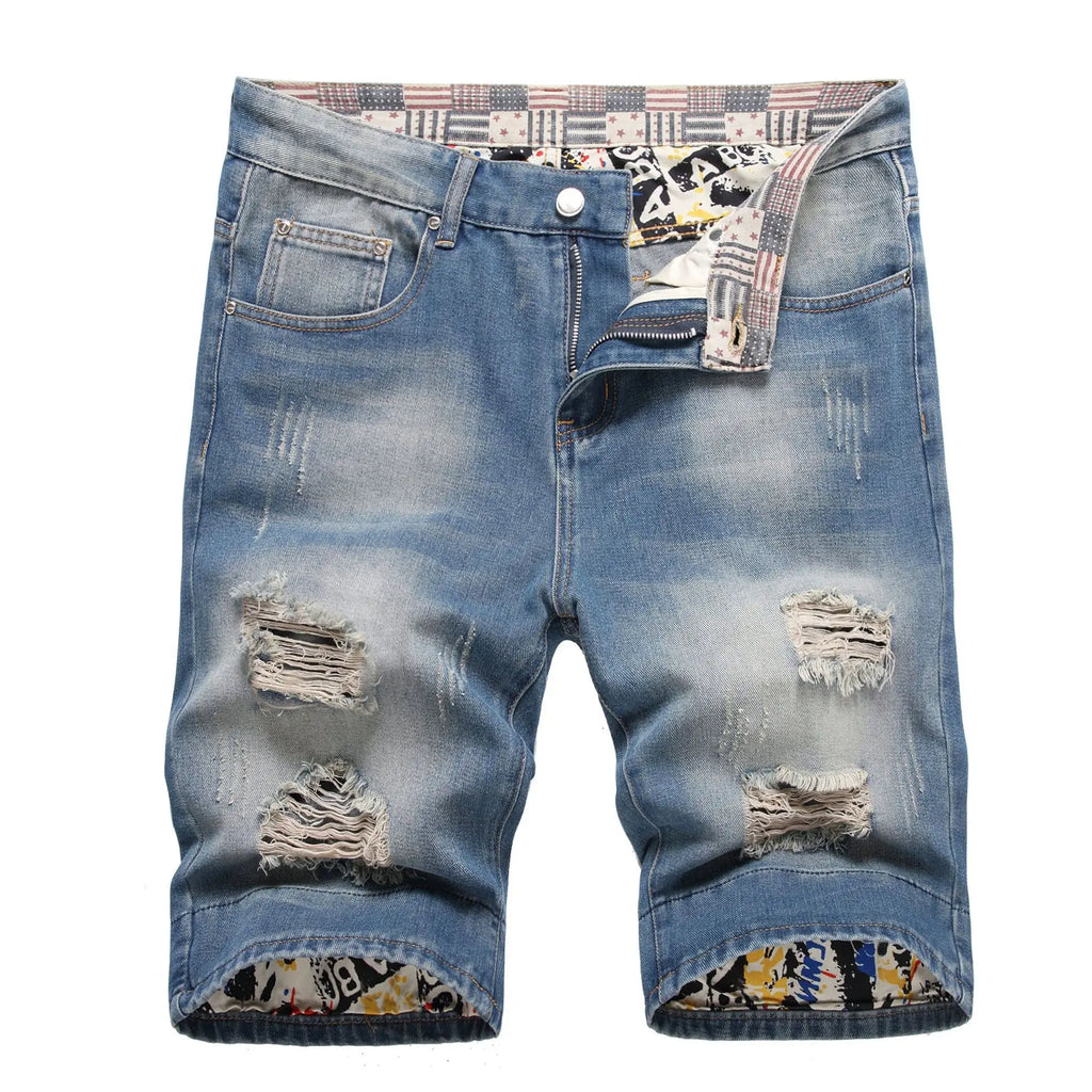Men's Ripped Denim Shorts – Casual Knee-Length Jean Shorts
