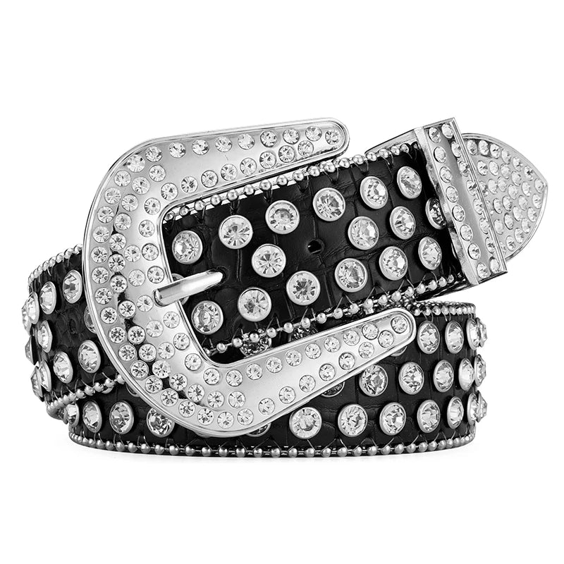 Unisex Y2K Rhinestone Rivet Belt – HipHop Punk Rock Denim Belt