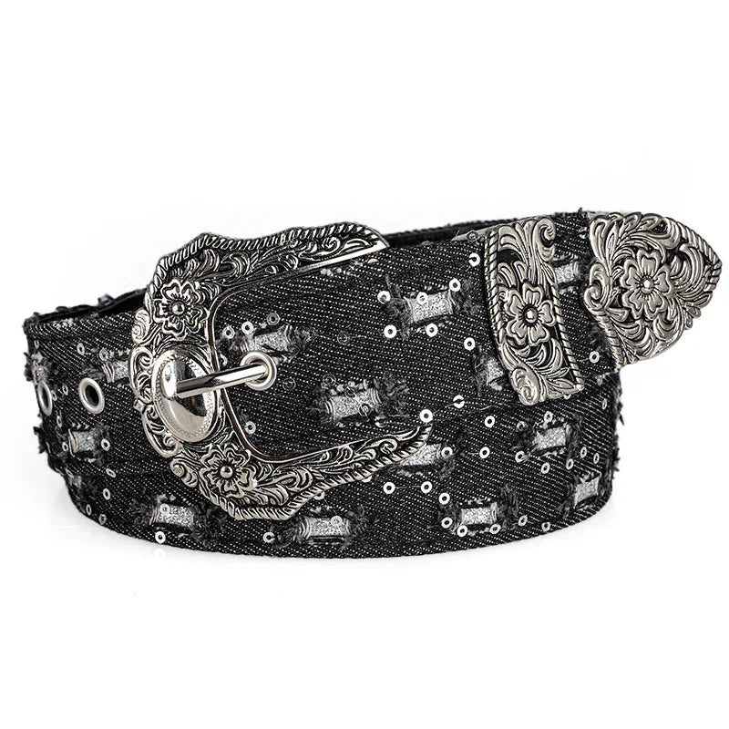 Unisex Rhinestone Buckle Belt – Retro Punk Rock Street Style Fashion Belt