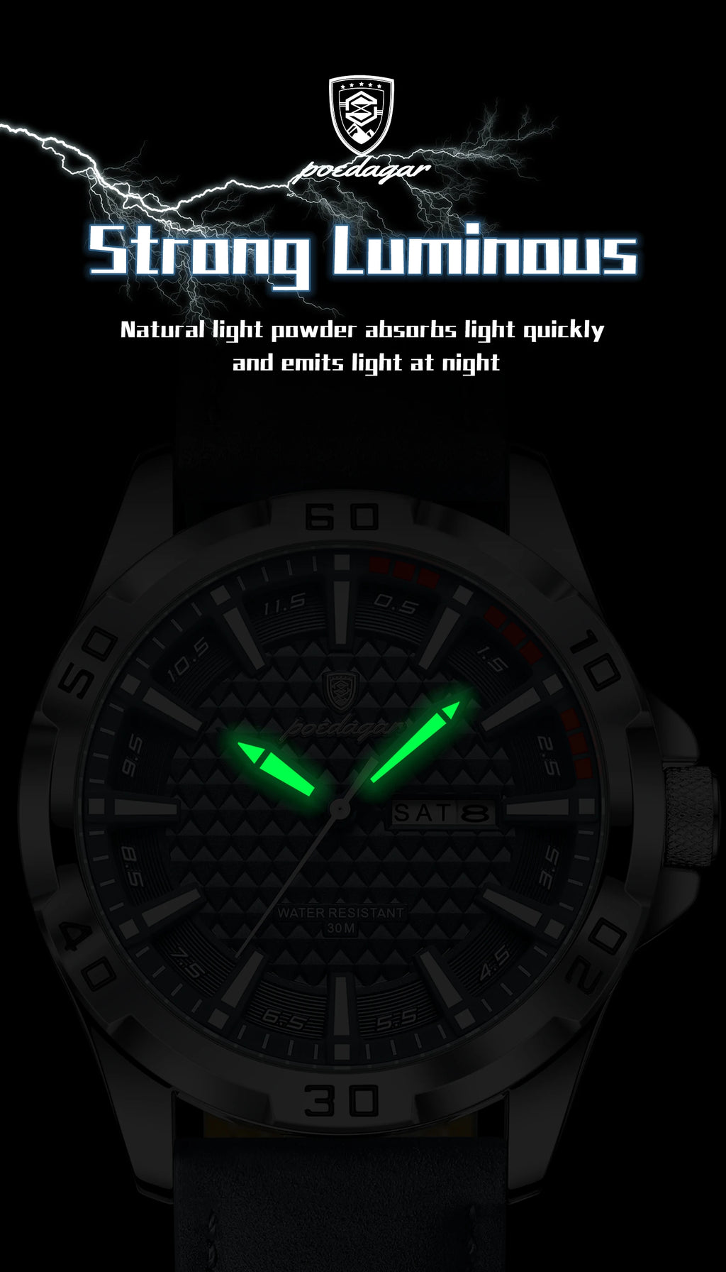 POEDAGAR Original Man Wristwatch Luxury Waterproof