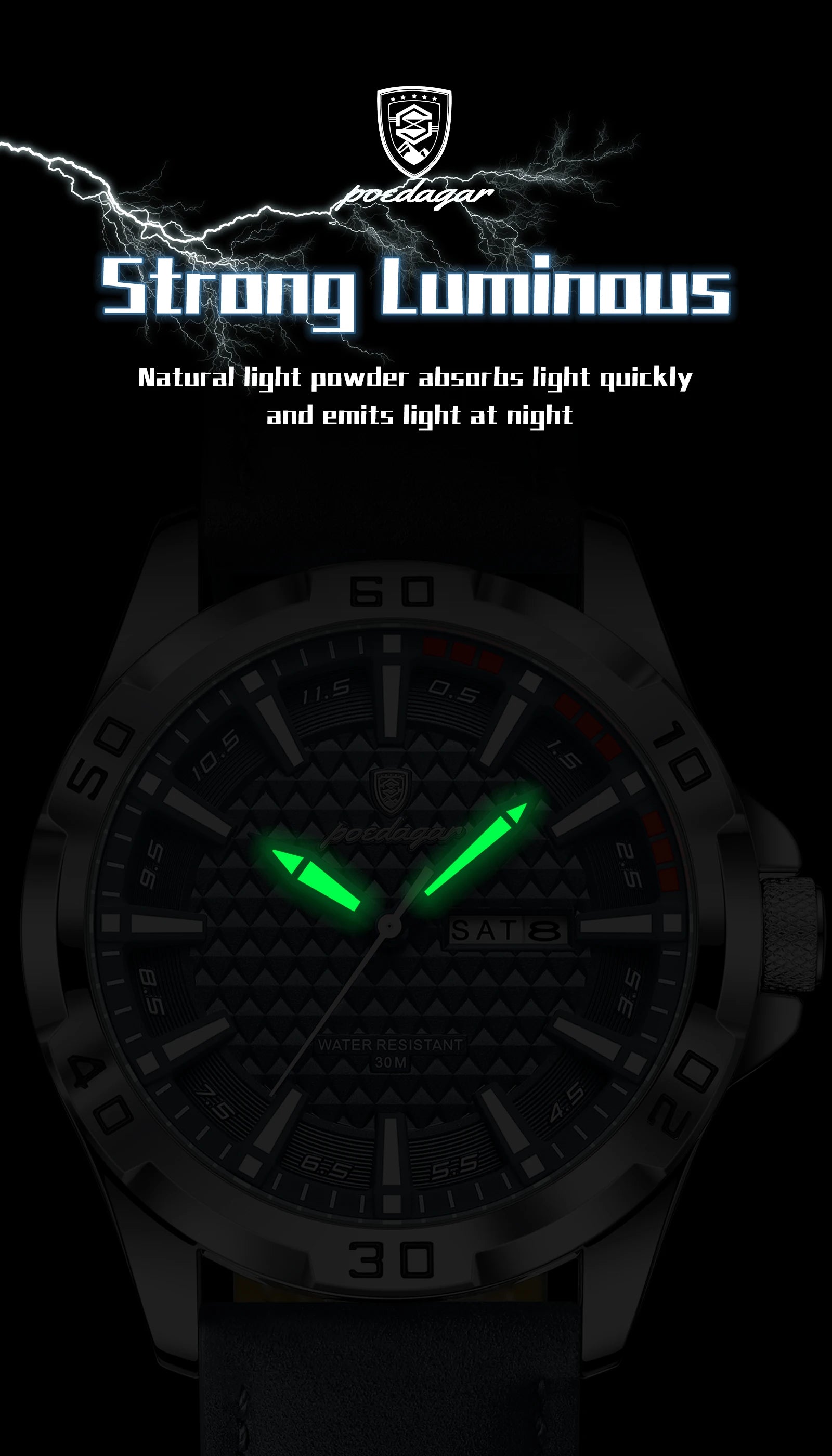 POEDAGAR Original Man Wristwatch Luxury Waterproof