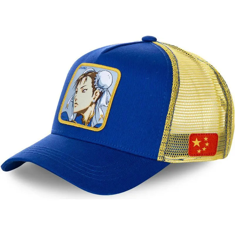 Street Fighter Cosplay Embroidered Baseball Cap – Chun-Li, Ryu, Ken & Blanka Adjustable Mesh Hat