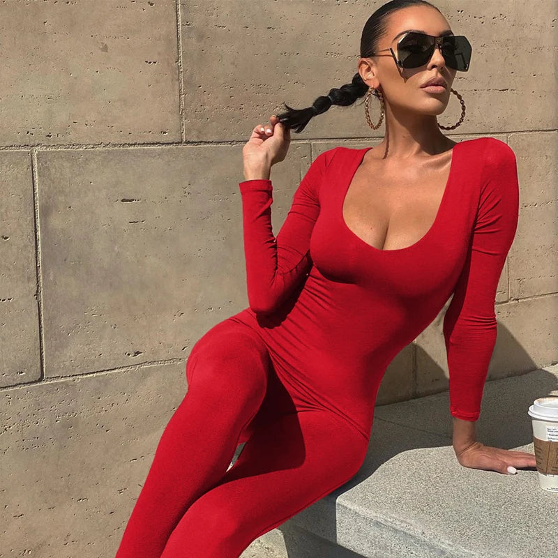 Women's Bodycon Long Sleeve Jumpsuit – High Street Slim Fit One-Piece Outfit