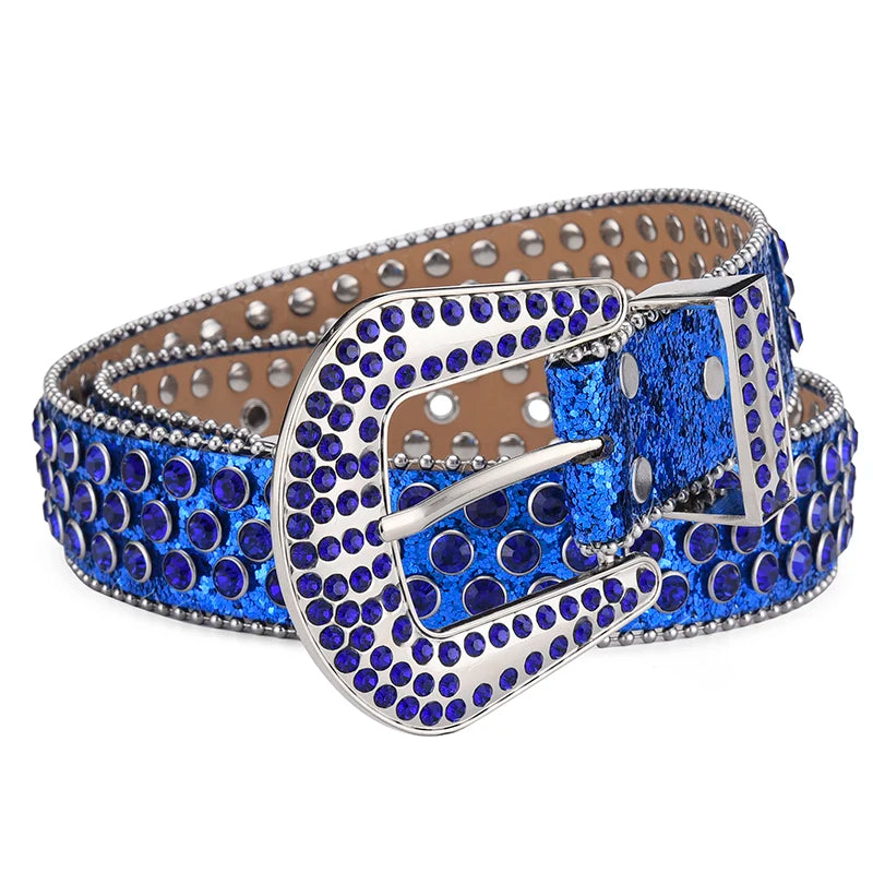 Unisex Y2K Rhinestone Rivet Belt – HipHop Punk Rock Denim Belt