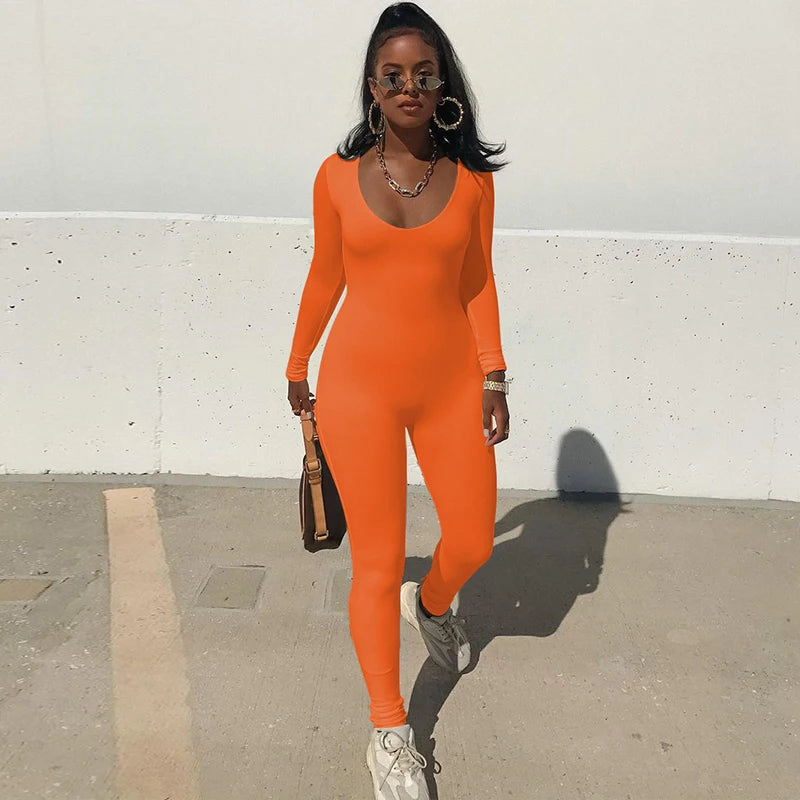Women's Bodycon Long Sleeve Jumpsuit – High Street Slim Fit One-Piece Outfit