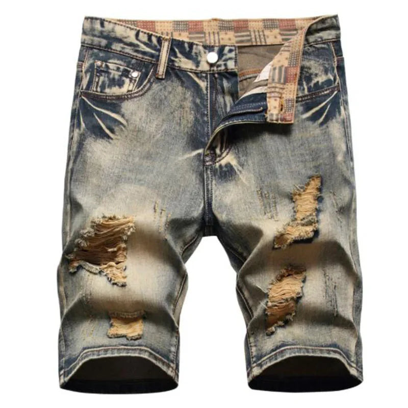 Men's Ripped Denim Shorts – Casual Knee-Length Jean Shorts