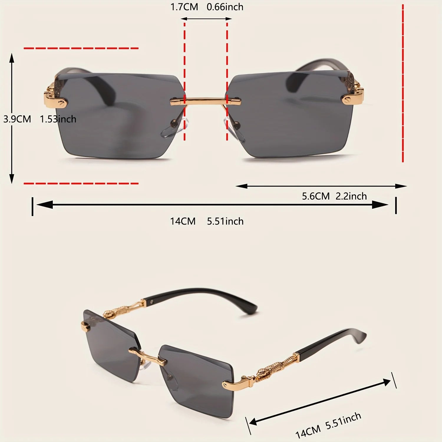 Rimless Rectangle Sunglasses – Unisex Small Square Shades for Beach & Travel