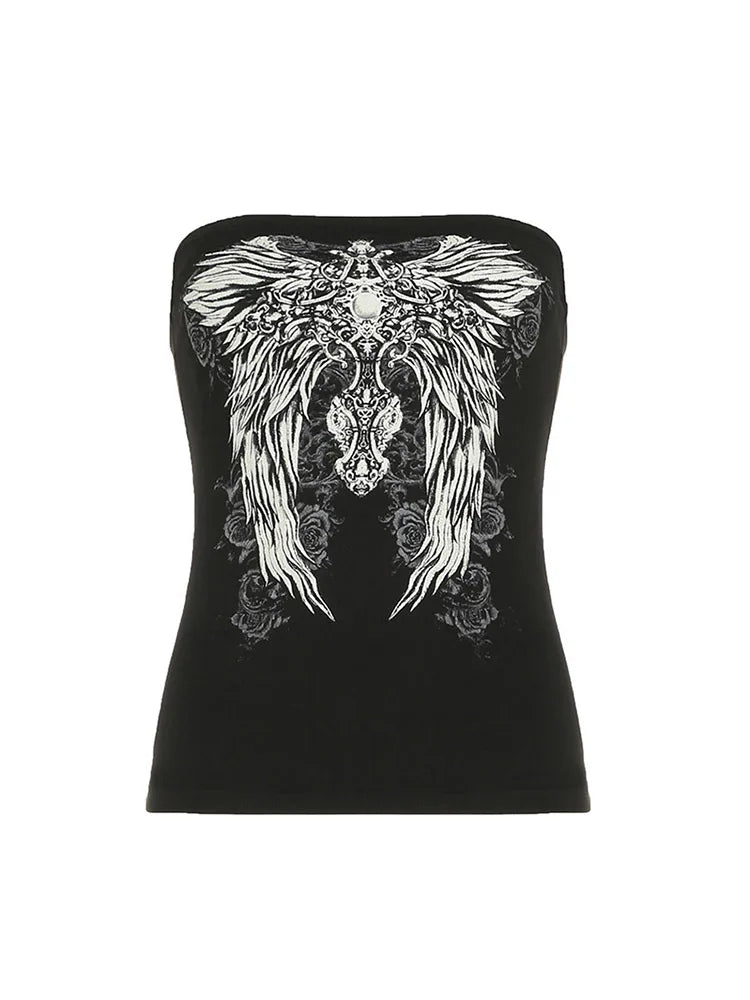 Gothic Print Black Tube Top Women