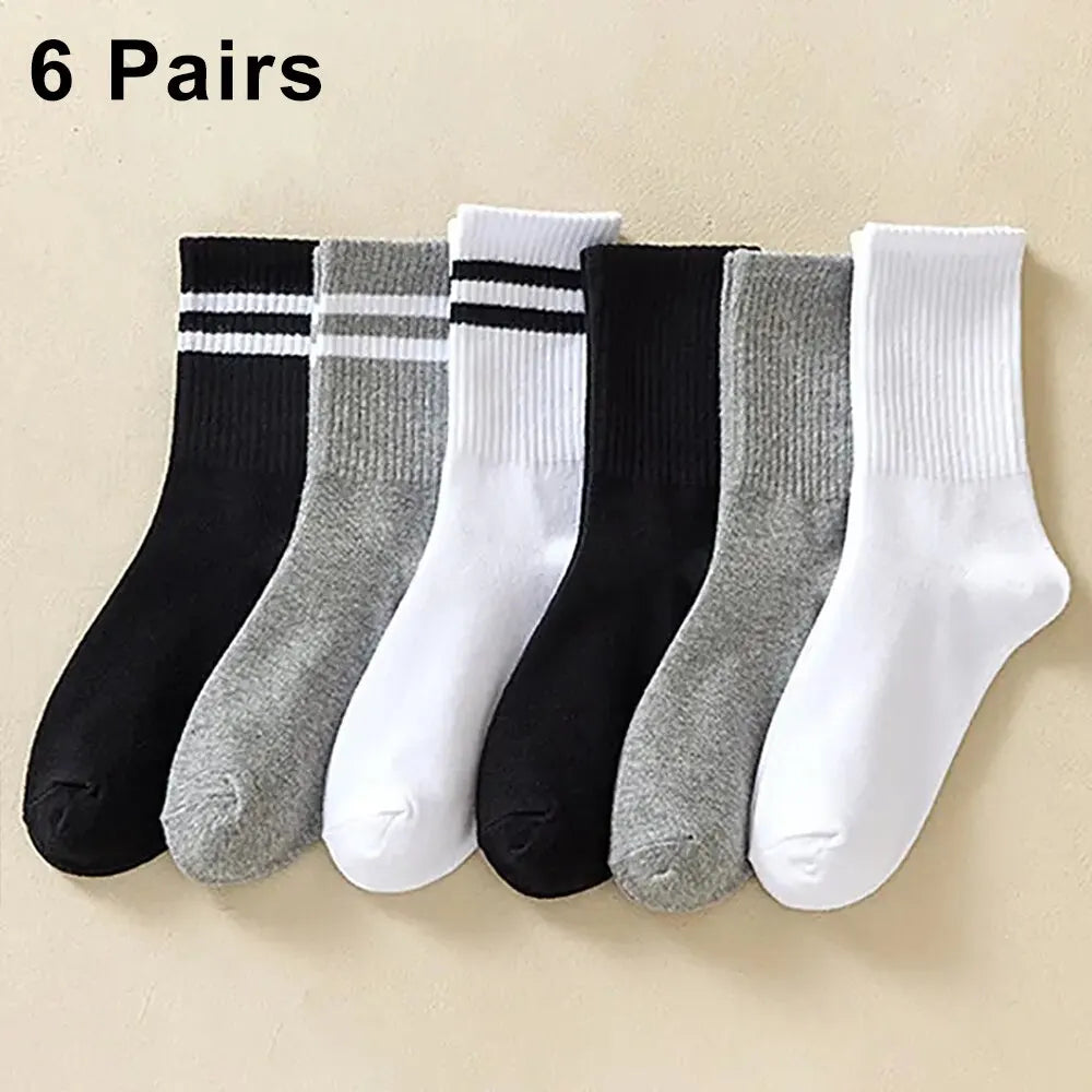 6 Pairs Women's Mid Socks Solid Color