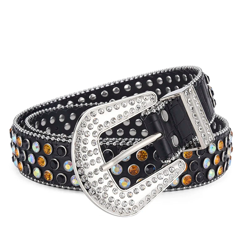Unisex Y2K Rhinestone Rivet Belt – HipHop Punk Rock Denim Belt