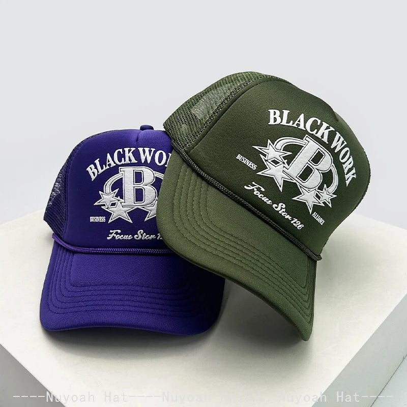 Unisex Letter Print Mesh Trucker Cap – Adjustable Snapback