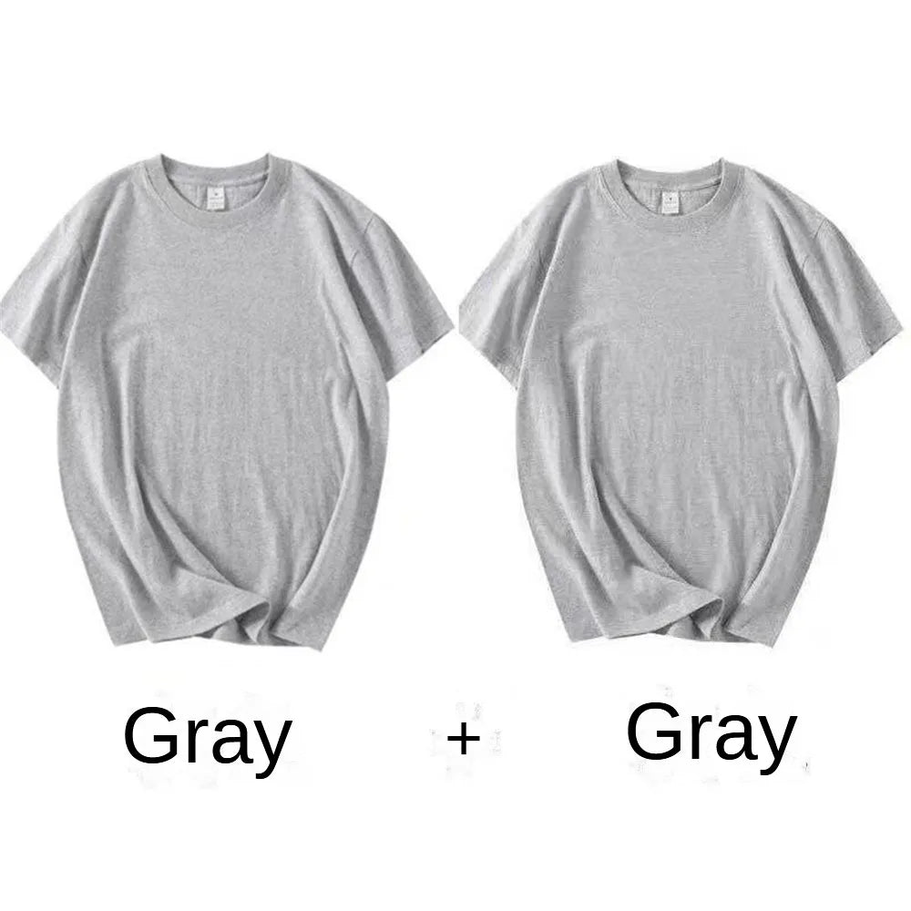 2PCS 100% Cotton Solid T Shirts Men's and Women's