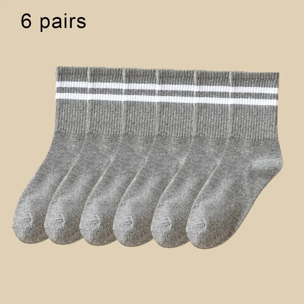 6 Pairs Women's Mid Socks Solid Color