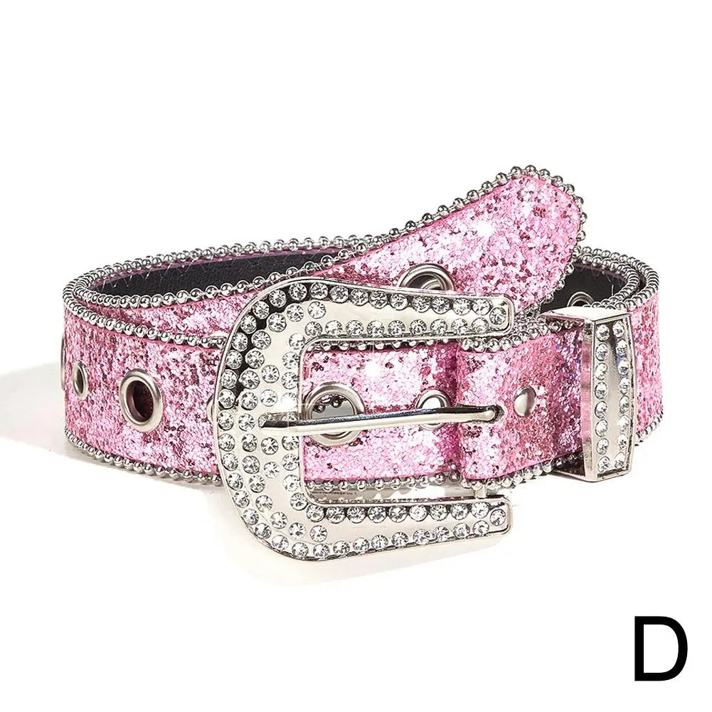 Women's Skull Rhinestone Belt – Sparkling PU Leather Cowgirl Belt